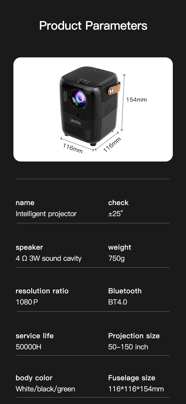 Umiio A008 Mini Projector Android Wifi Hot Selling Portable Projector 4K Home Projector