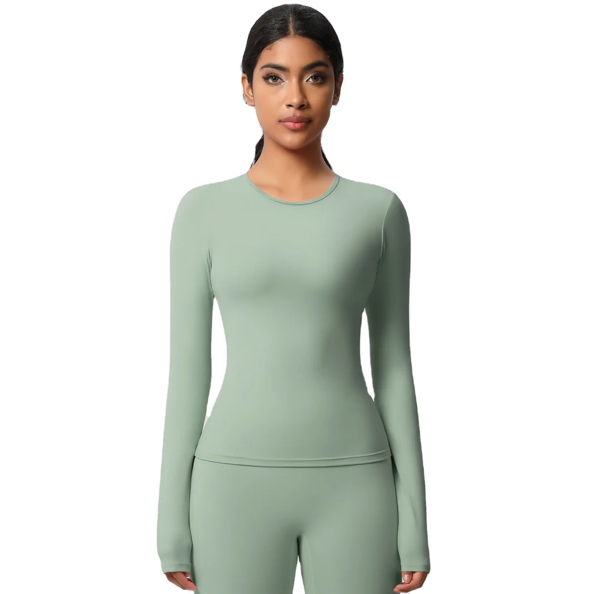 High-Intensity Running Sports Long Sleeve Top Slim Fit Neck Barely-There Yoga Fitness Cl detail