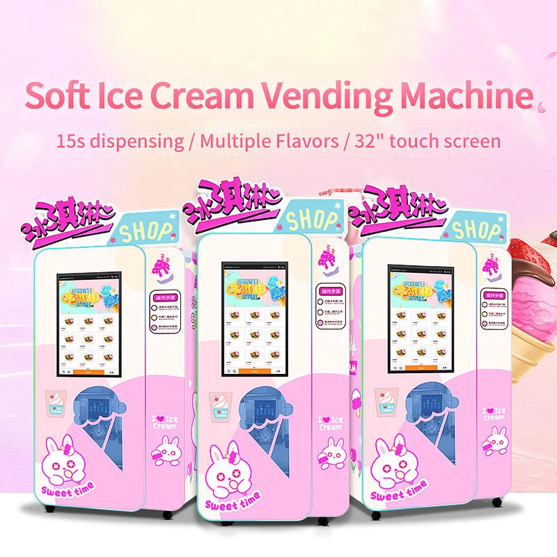 Outdoor Mobile Ice Cream Machine Maker Factory Commercial Self Service Robot Full Automatic Soft