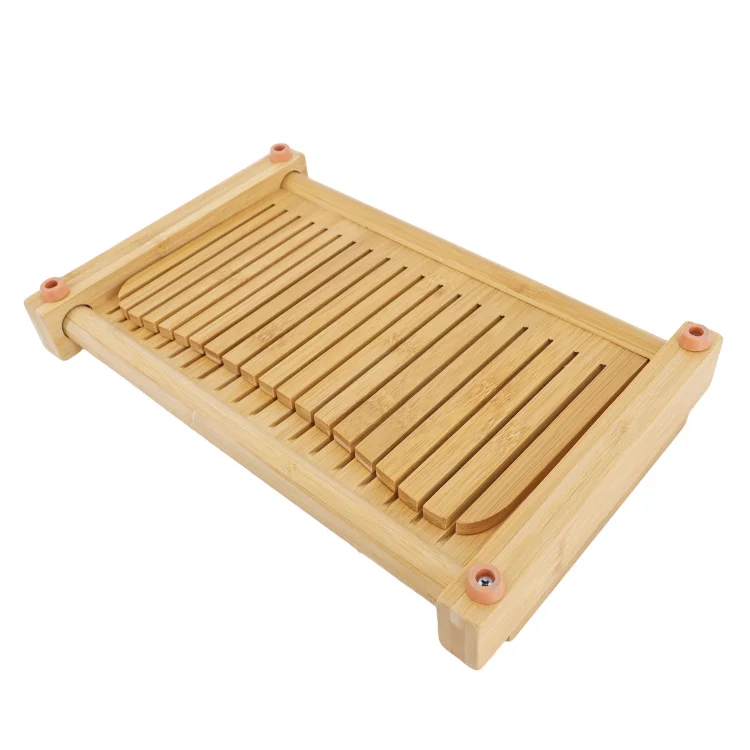 Custom Foldable Stitching Toast Bread Slicer Cutting Guide Tool Bamboo Bread Cutting Rack Slice with Bread Crumb Catcher Carton