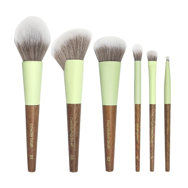 Private Label Custom 6Pcs Makeup Brush Set Free Shipping Coconut Wooden Handle Synthetic Hair Eco-friendly Makeup Brushes