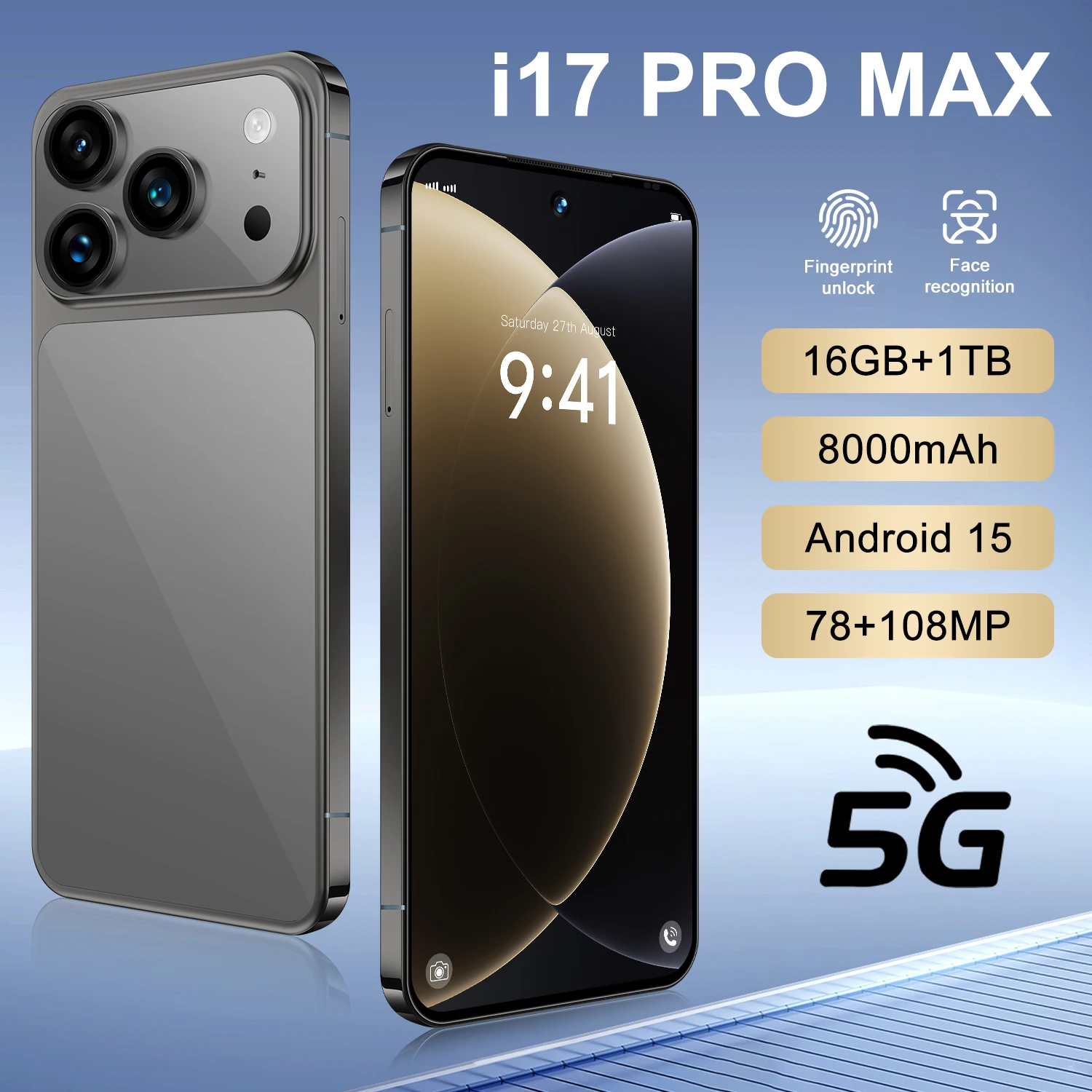 Smartphone I 17 Pro Max 5G: Câmera Tripla 108MP, 16GB, 1TB, 8000mAh