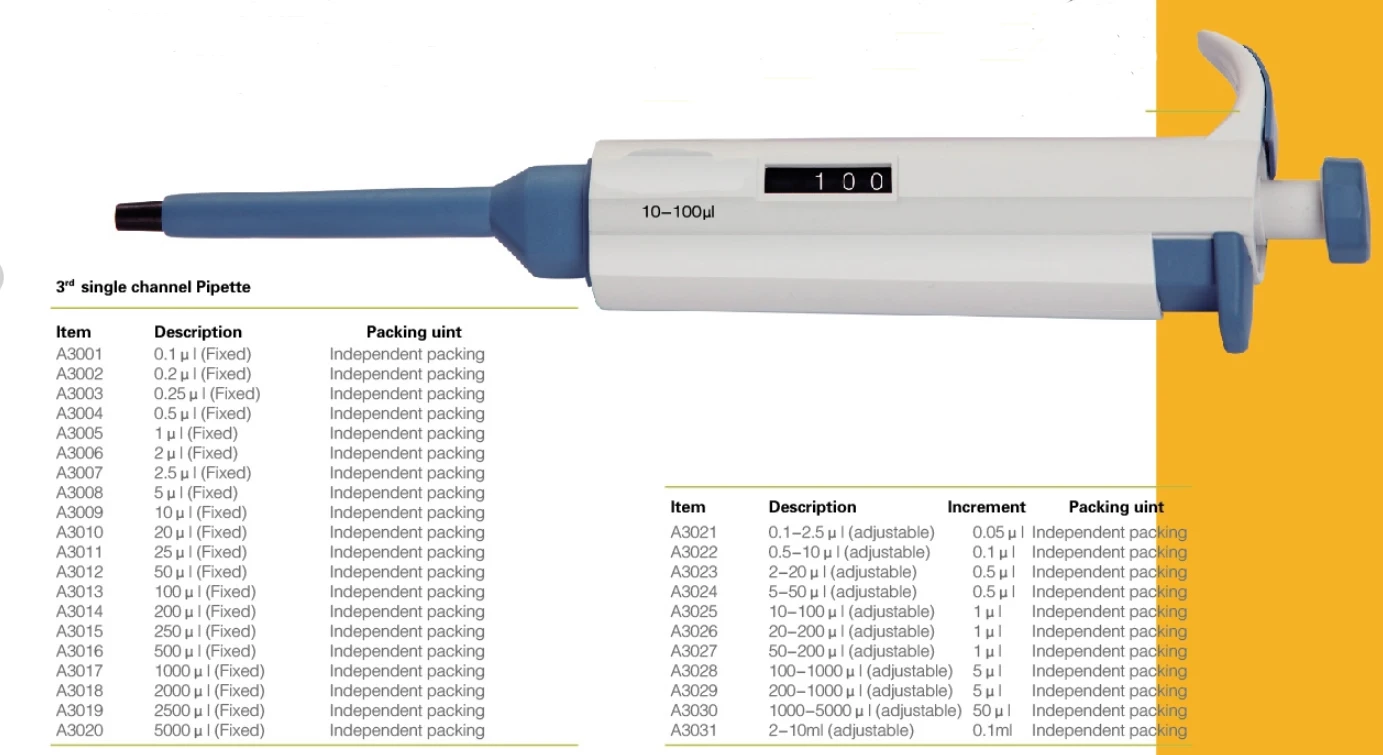 Automatic Autoclaved Variable Pipette Adjustable Single Channel