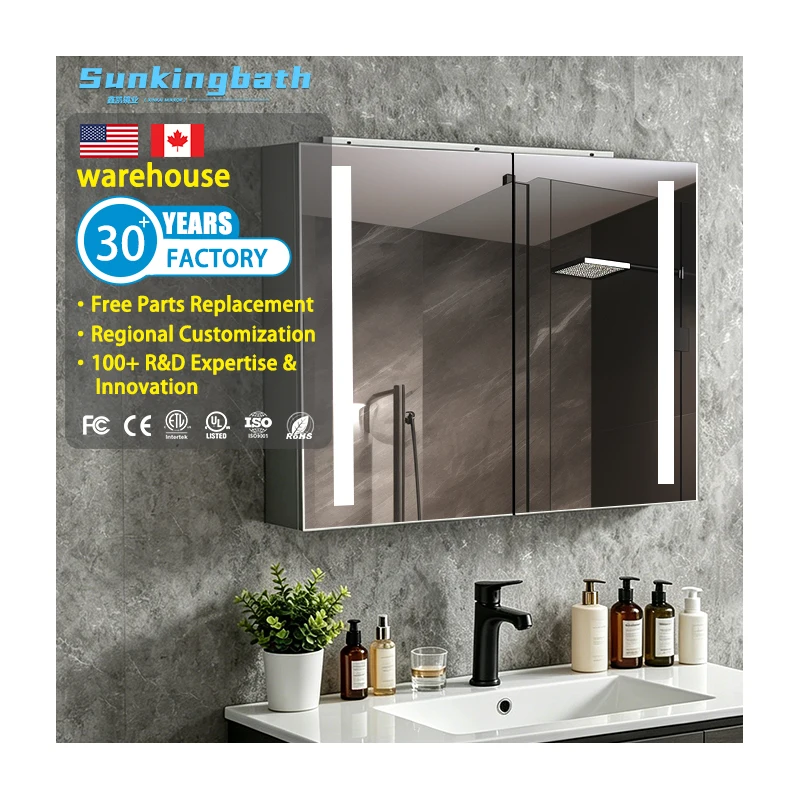 Aluminum Double-Door Large-Capacity Mirror Cabinet with LED Mirror Bathroom Medicine Cabinet for Bedroom Use