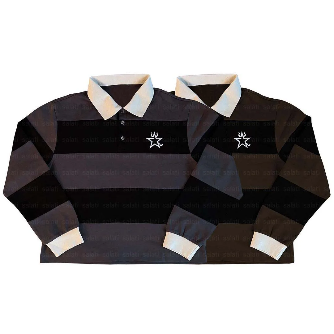 Salati Wholesale Custom Longsleeve Cotton Oversized Boxy Long Sleeve Cropped Rugby T-shirt Polo Men's Shirt With Embroidery Logo