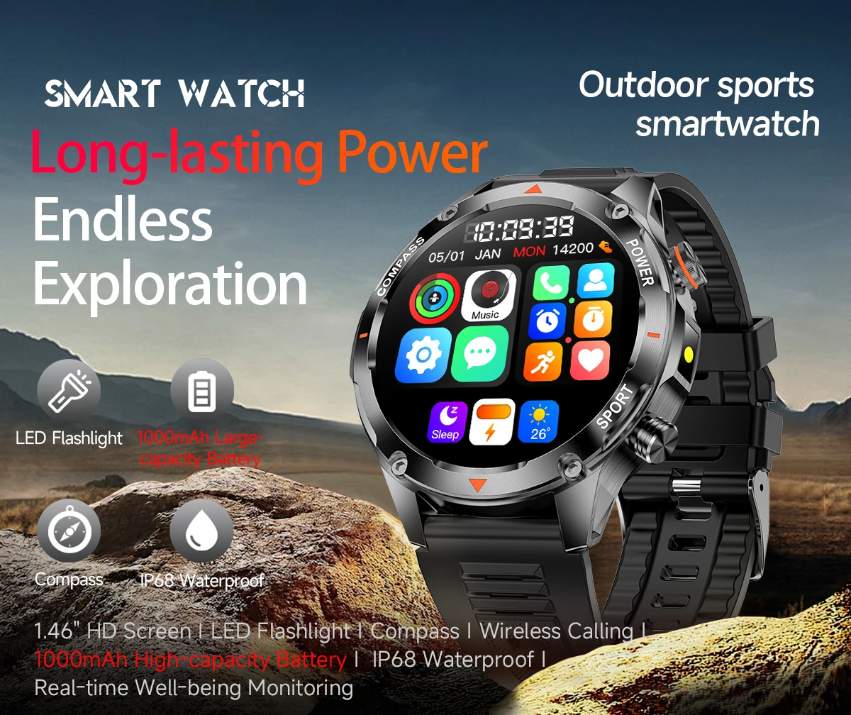 Welcome OEM Order, Factory Whole Selling 2025 Sanvnet V65 Outdoor Sport Smart Watch 1.46inch Hd Screen Led Light Compass Fitness Tracker Bt Call Smart Bracelet For Men - Buy Ip68 Waterproof Smart Watch fitness Tracker Smart Bracelet round Shape Smart Watch compass Equipped Smart Watch sleep Tracking Smart Watch