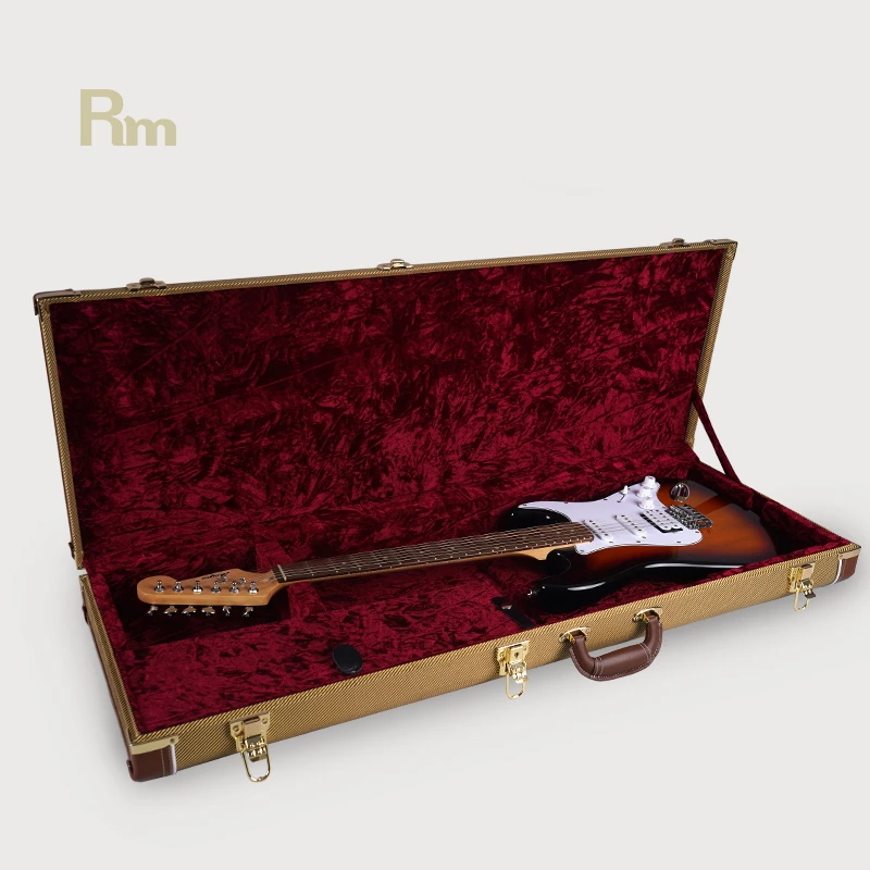 WC06C-E2 OEM ODM Factory's Hardwood Electric Guitar Case Gun-Shaped Design Wooden Leather for Electronic Organ Custom Guitar Bag