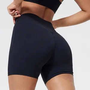 Custom Logo Spandex/Nylon High Waist Ruched Biker Shorts Women XL Size Solid Pattern Four-Way Stretch Athletic Gym Workout Yoga