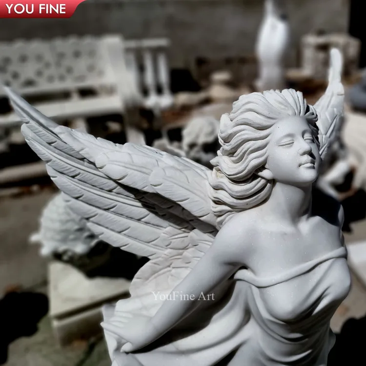 Garden Decor Life Size Stone Carving White Marble Winged Angel ...