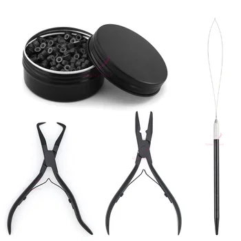 Hot Selling Weft Application Kits High Quality Custom Color Hair Extension Rings Beads Pliers, Hair Loop Tools