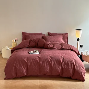 4-Pieces Breathable 100% Cotton 60S Bedding Set Comfortable Light-Weight Jacquard Pattern for Home
