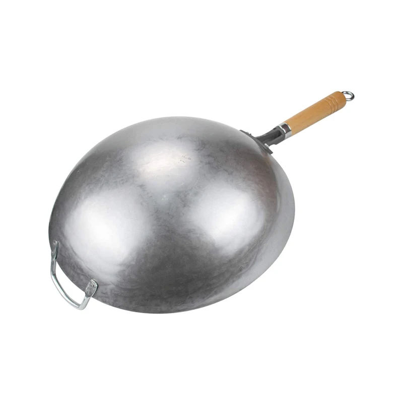 Mammafong Traditional Hand Hammered Round Bottom Carbon Steel Pow Wok Set with Wok Spatula and Bamboo Brush (14 inch Wok Set with Wok Accessories)