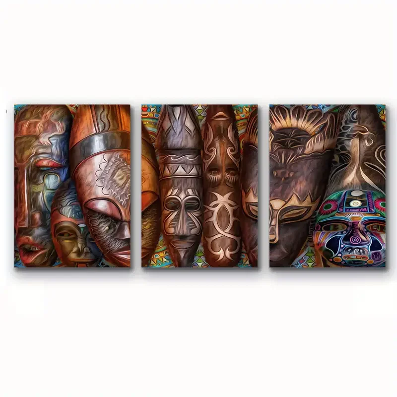 Set of 3 Canvas Poster African American Mask Tribal Ethnic Painting on Canvas Wall Art Poster Canvas for Living Room