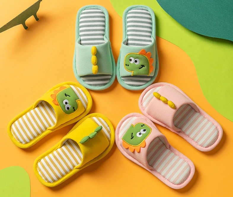 Детские ленивые модные тапочки нового дизайна, льняные тапочки с открытым носком