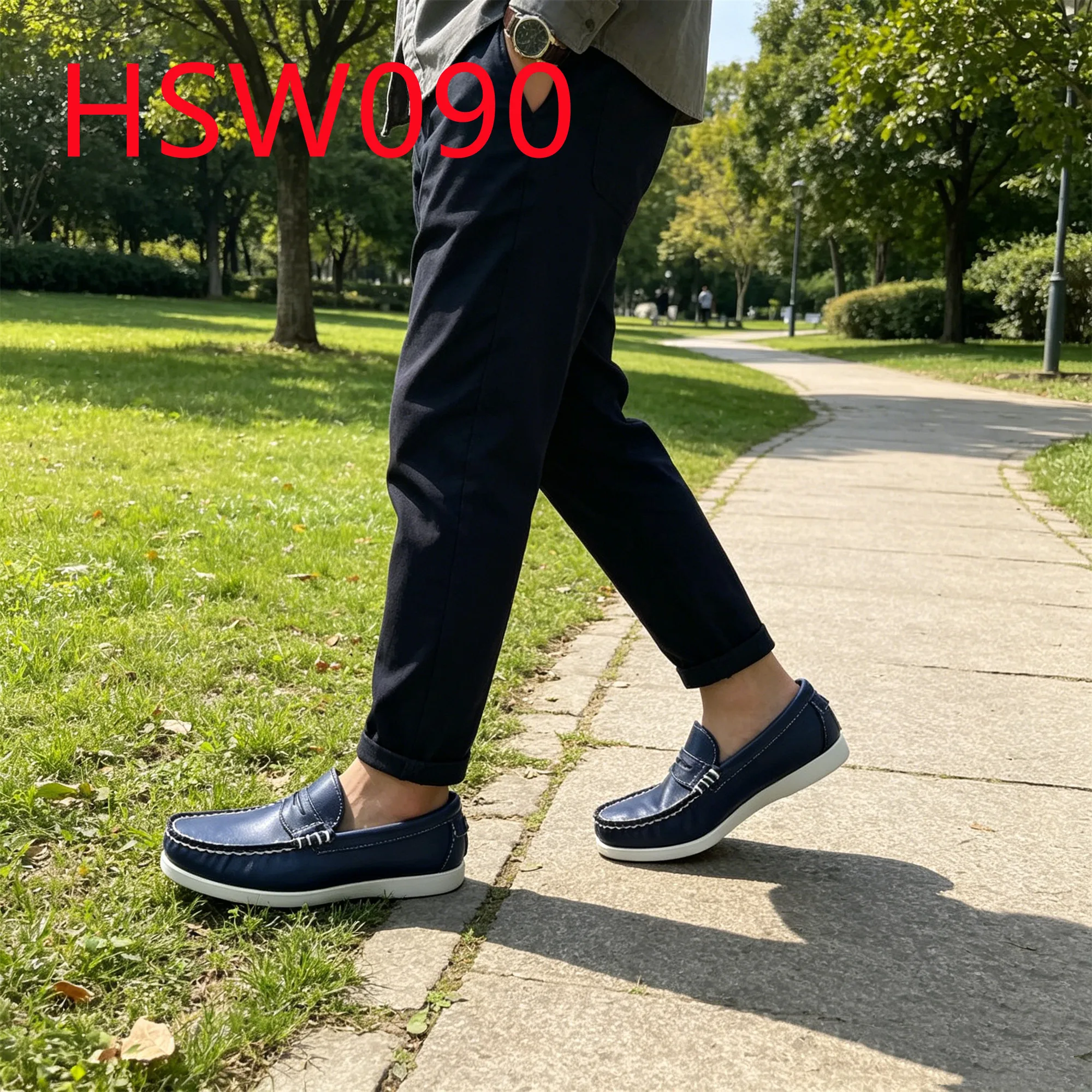 HY,Spain Market Popular Pure Genuine Leather Wash Blue Boat Shoes Hard Wear Rubber Outsole Loose Fit Fashion Penny Shoes HSW090