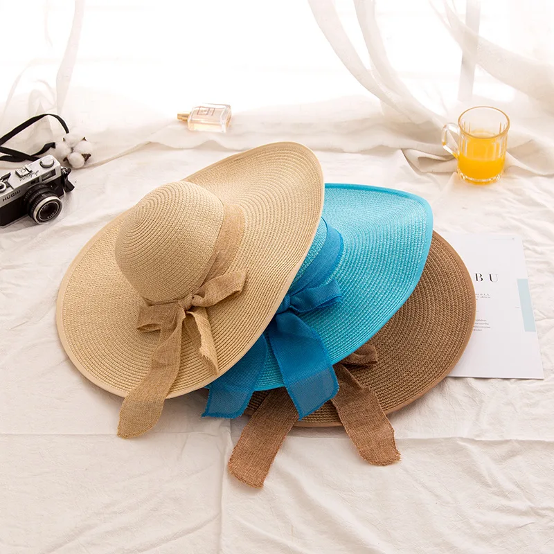 Wholesale Large-size Hat Brim Straw Hat Beach Travel Lady Bow