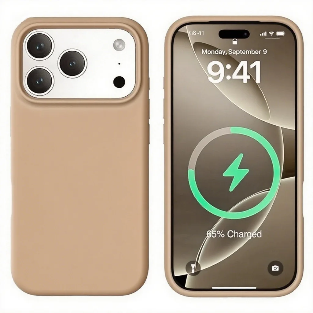 product laudtec liquid silicone case pure color case magnetic shockproof full coverage customized design for iphone 17 pro maxcamel-6