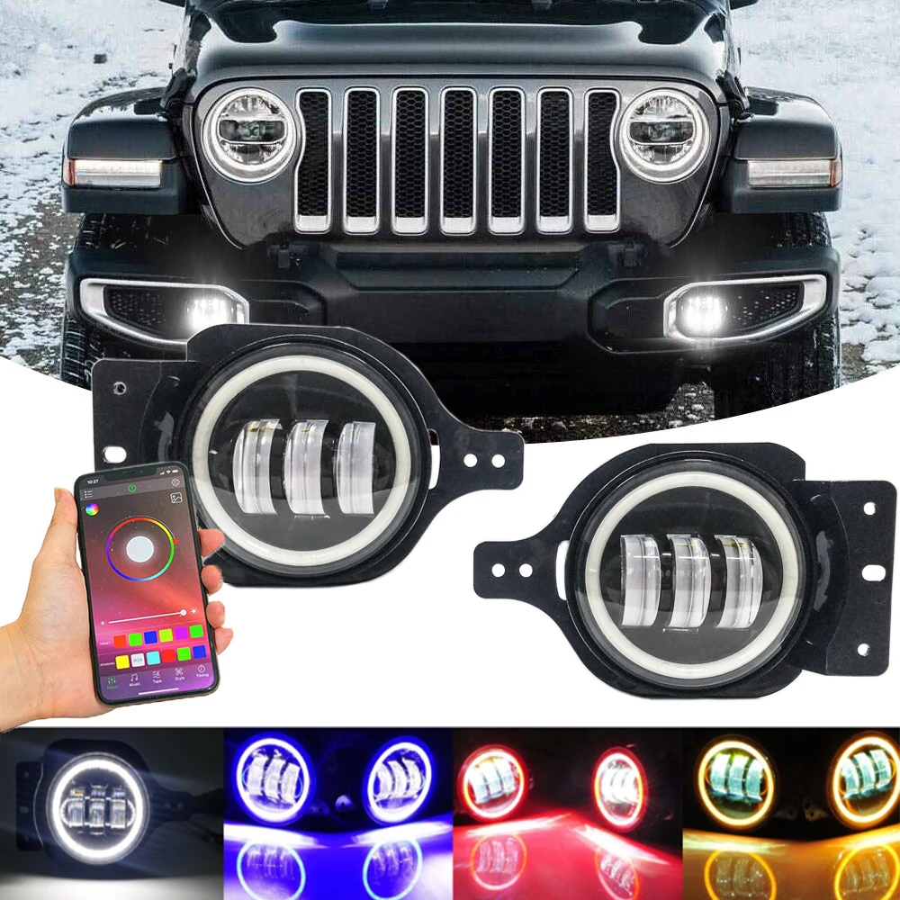 RGB Color 4inch Wrangler Fog Light with DRL White Function Car JL Fog Light by APP+Remote Control