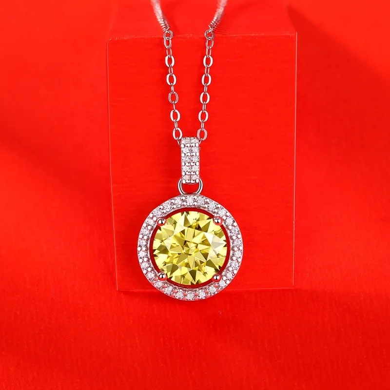 HMOIS factory costom moissanite ring fashion jewelry silver 3.0ct yellow round moissanite diamonds necklace