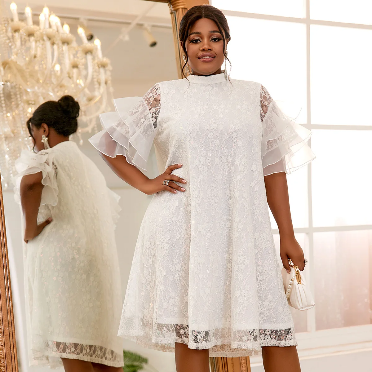 birthday dress for women elegant Plus-Size Romantic And Elegant Off-The-Shoulder Long Sleeve A-Line Wedding  Dress With Buttons