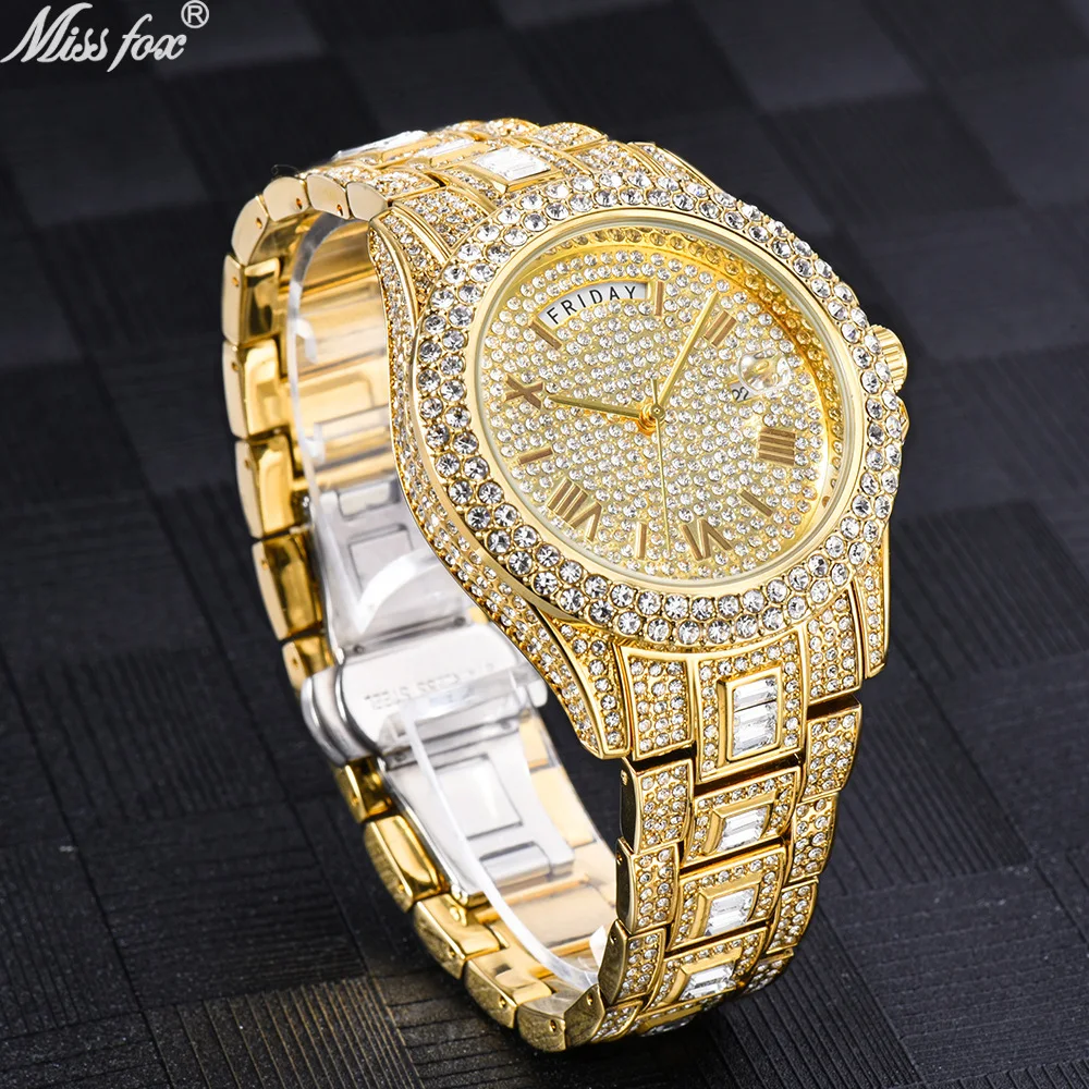 Luxury MISSFOX V320A Ice Out Diamond Watch Multifunction Adjust Calendar Quartz Watches aperçu 3