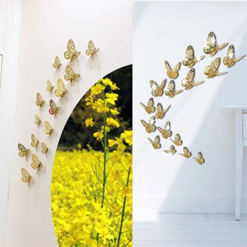 Hot Sale Hollow 3D Butterfly Sticker Three-dimensional Simulation Butterfly Party Wedding Home Decoration Layout