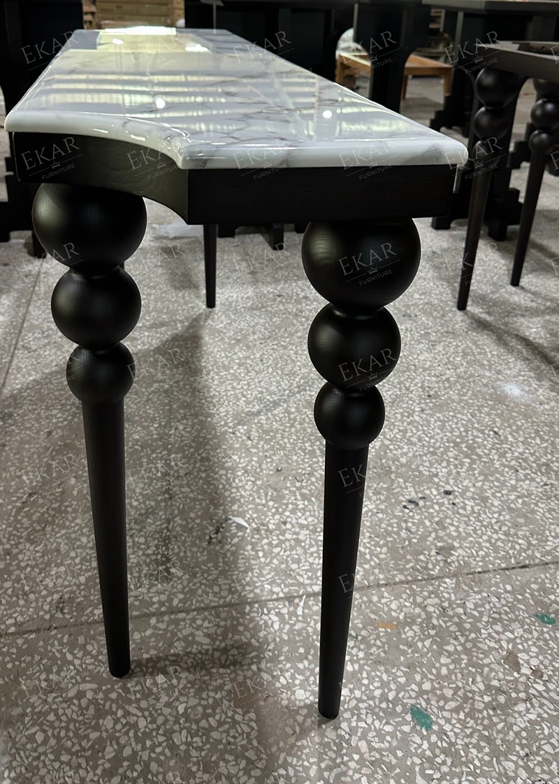 product contemporary marble top console table with wooden legs for living room home gym apartment wedding home bar warehouse use-66