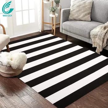 WXCCF factory cotton woven washable indoor outdoor black and white striped rug