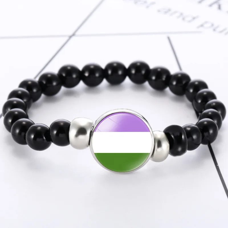 2 Bracciali A Distanza Per Coppie Con Perline In Pietra Naturale, Colori Bandiera LGBT E Lesbica, Regalo Anniversario Gay Pride Per Uomo E Donna