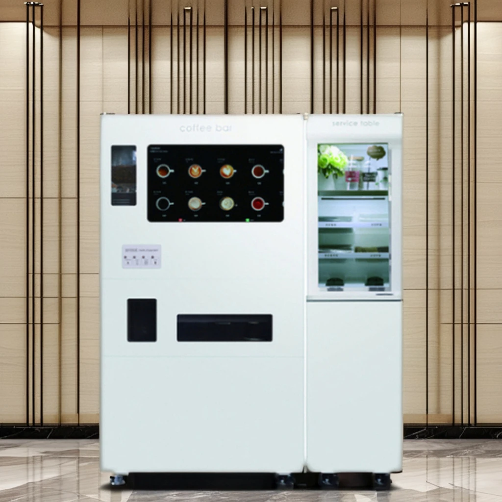 Function Iced Coffee and Milk Tea Vending Machine Freshly Ground Hot and Iced Drinks Mini Coffee Bar Optional Service Cabinet