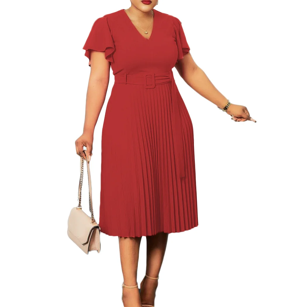 Pleated High Waist Solid Color Dress