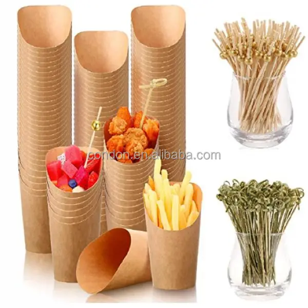 14oz Disposable French Fries Cups,Appetizer Snack Cups With Bamboo