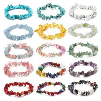 Wholesale Cheapest Various colors Gemstones Colors Design 3x5mm and 5x8mm Chips Beaded Stone Stretch Bracelet Healing Bracelet