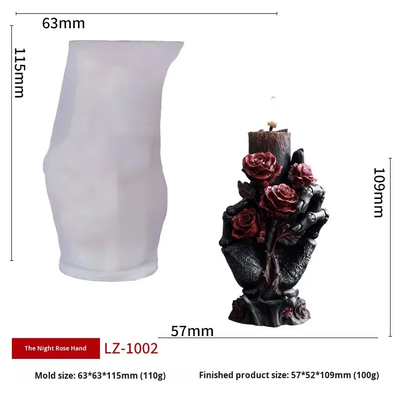Bone Hand Series Eco-friendly Rose Scented Soy Wax Candle Mold DIY Halloween Skull & Flower Design manufacture