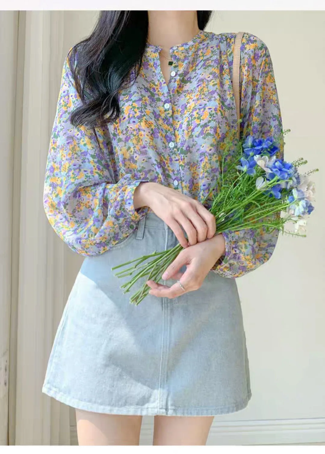 Floral chiffon 2021 summer new shirt short-sleeved fashion girly shirt blouses Tops