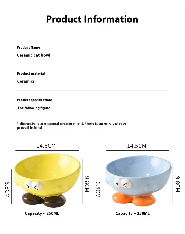 Creative Cute Expression Eco-Friendly Tall Ceramic Pet Bowl Comfortable Rounded Cat/Dog Feeding Spine Protection Slant Solid manufacture