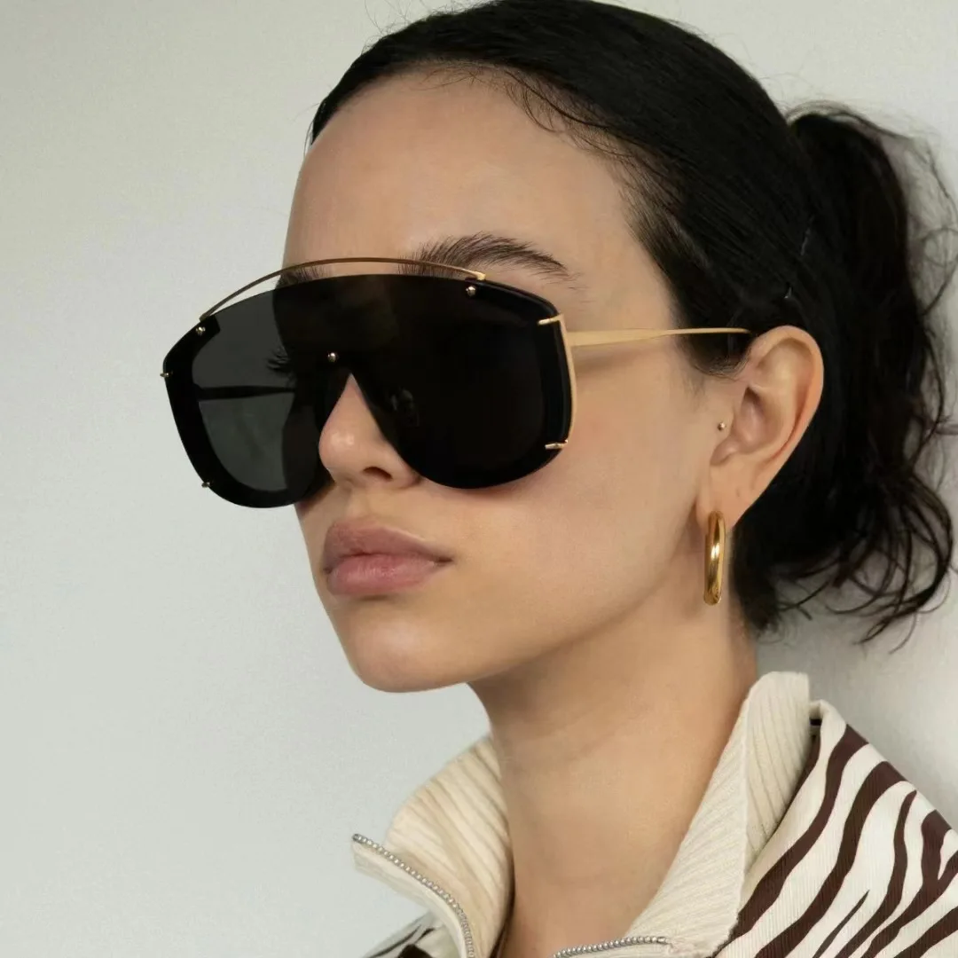 2023 Oversized Sunglasses Luxury Shades Half Frame Sunglasses Gafas De Sol One Piece Lens 