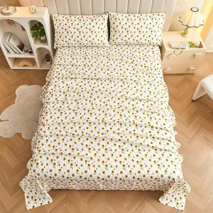 Flower Bed Sheets Printed Sheets Queen - 4 Piece Microfiber Patterned Fitted Sheets with 15" Deep Pocket