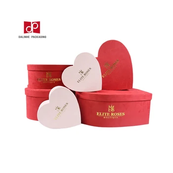 Luxury Customized Foil Logo Velvet Cardboard Red Heart Shape Chocolate Flower Gift Box