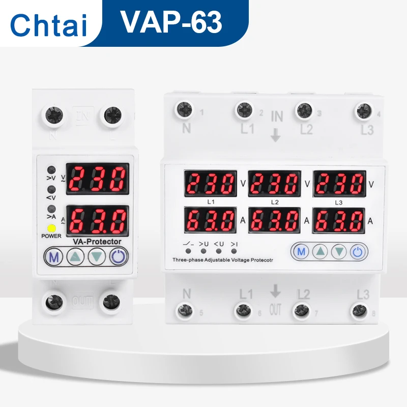 1P + N 63A Din рейка регулируемый в УФ-ампер протектор интеллектуальные автоматические стабилизаторы напряжения реле цифровой электрический светодиодный