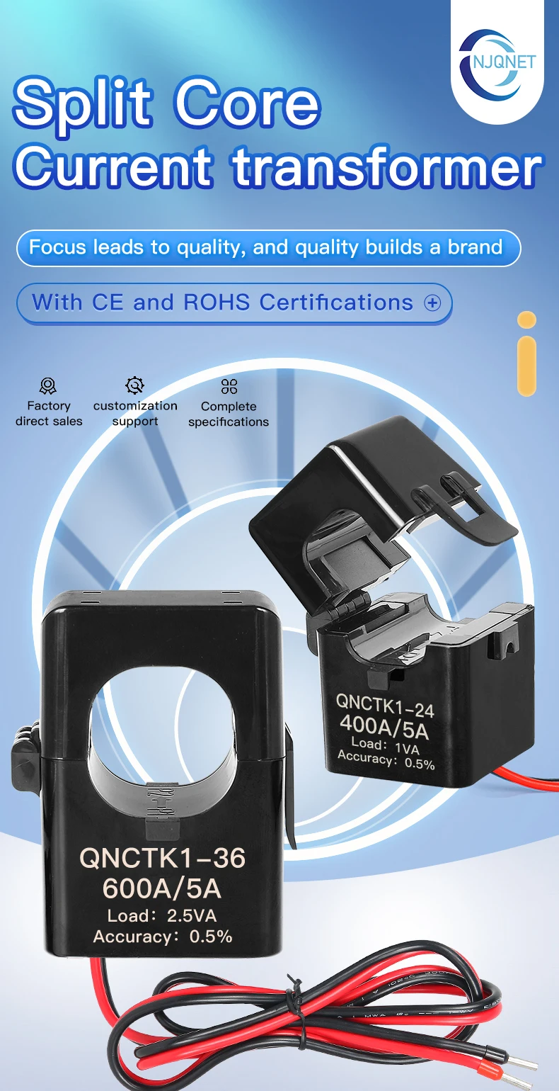 Split Core Current Transformer QNCTK1-36 300/5 400/5 500A 600A 5A 0.5 Class Current Sensor Open Type Current Transducer Clamp Ct