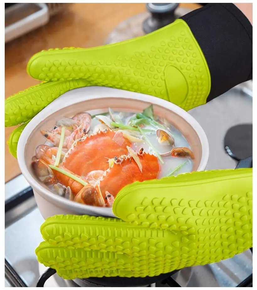 Custom Wholesale Silicone Heat-Resistant Gloves Cooking BBQ Cotton Kitchen Microwave Mittens Oven Glove Heat Resistant Gloves factory
