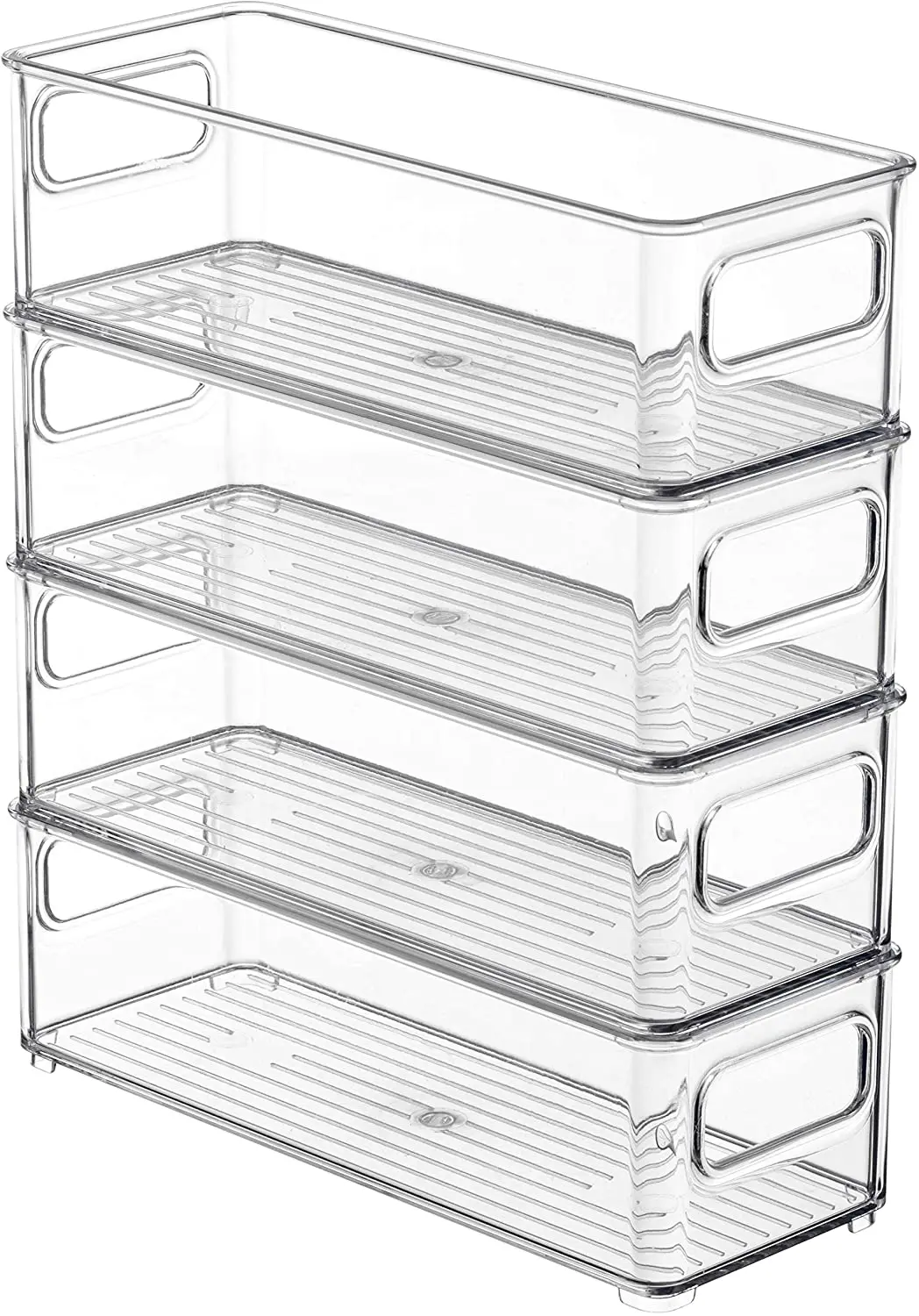 Set of 8 Stackable Plastic Food Storage Bins Refrigerator Organizer  Baskets  with Handle for Pantry Plastic Food Storage Rack