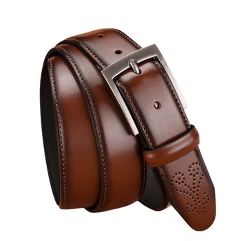 Fashionable Genuine Leather Custom Vintage Brown Cowboy Male Belt Leather Men Embossed Cowhide Business Design Belt Men