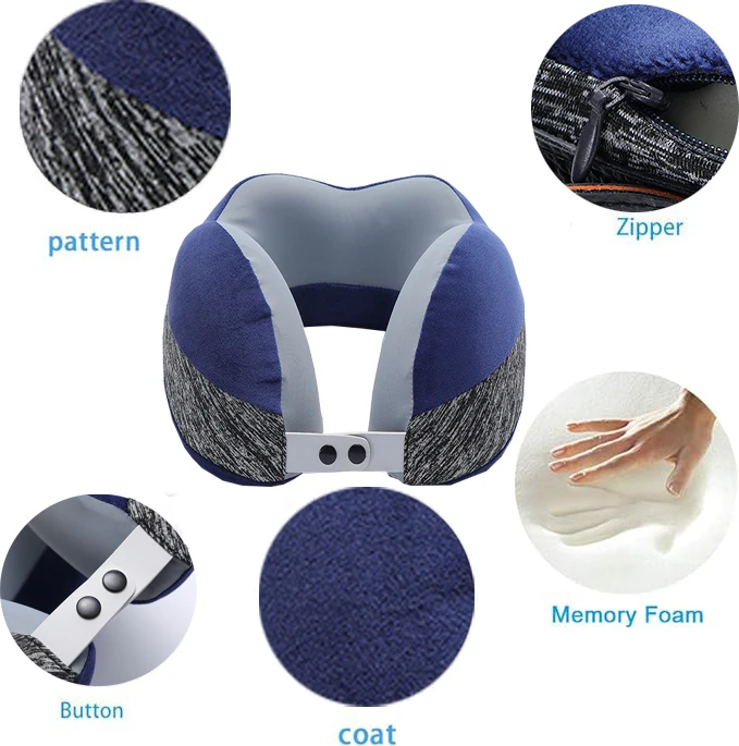 Removable Cover Memory Foam U Shape Neck Pillow with Handle Head Support Christmas Present Travel Neck Pillow for Airplane/Car