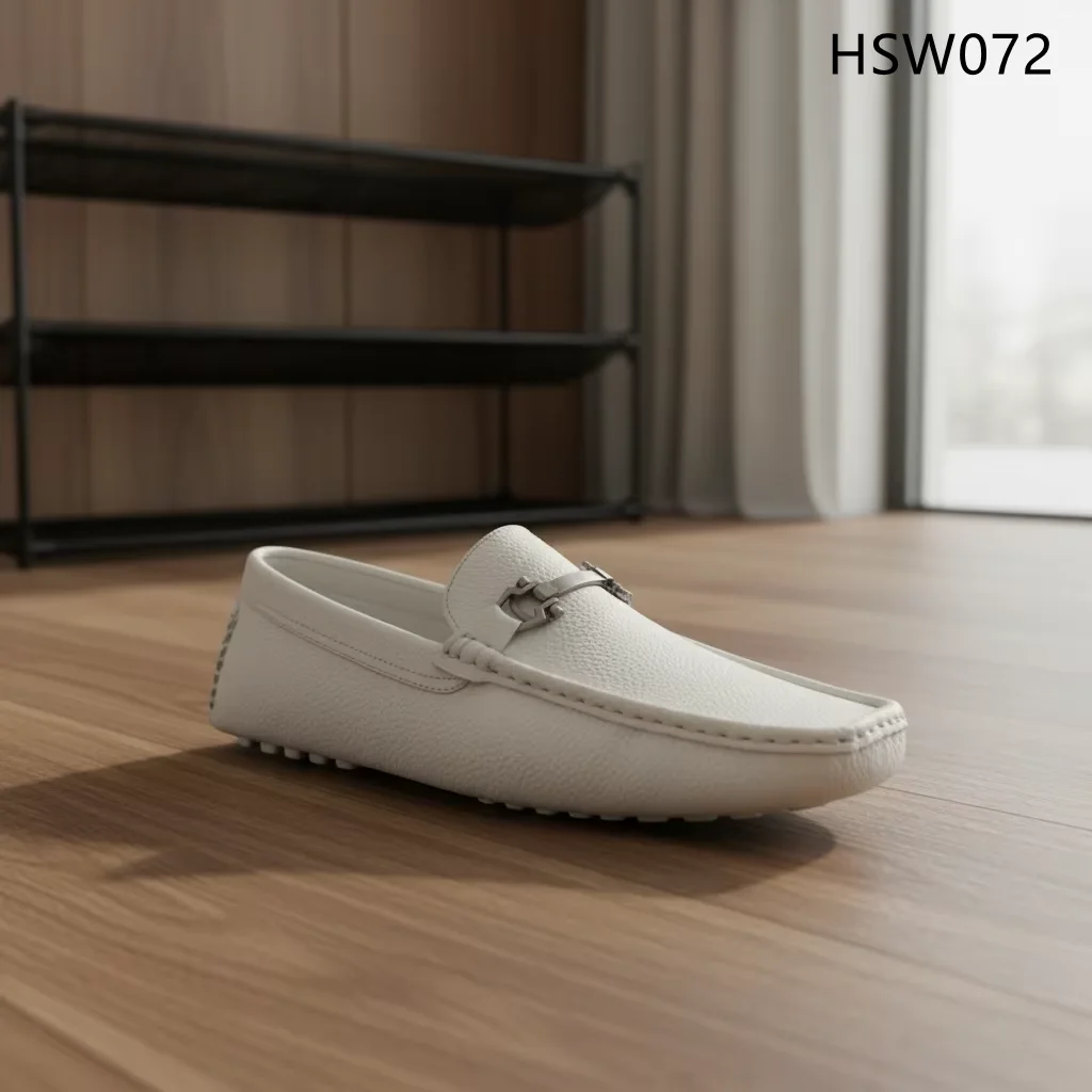 HY,Park Walking Handmade Pure White Wide-toe Moccasin Shoes Spanish Market Quality Embossed Leather Delicate Penny Shoes HSW072