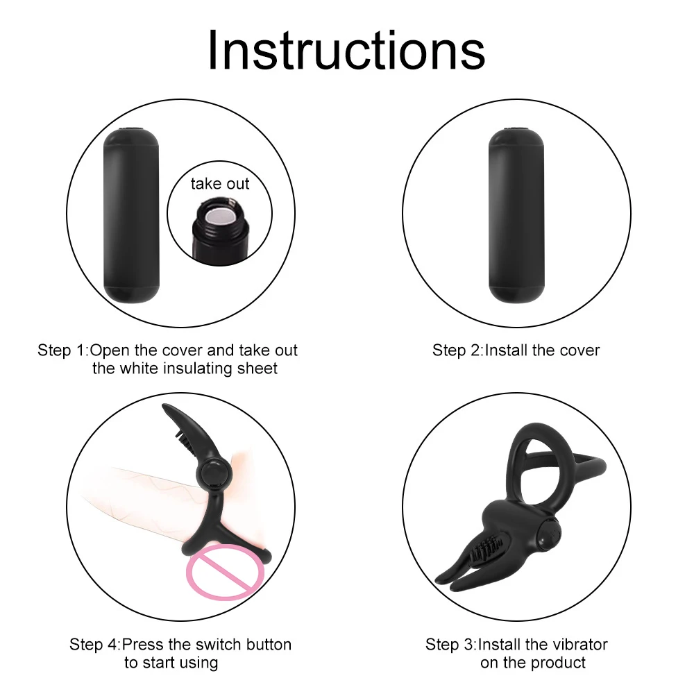 Vibrating Cock Ring with Bunny Ears Silicone Penis Ring Couple Vibrator Sex  Toys for Men Couples