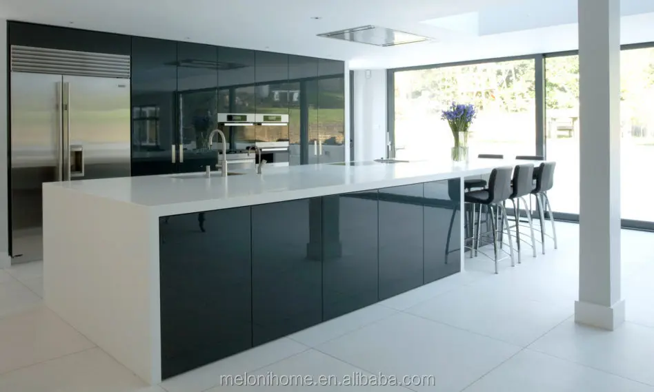 Modern Style Kitchen Furniture Black Lacquer Surface Kitchen Cabinets ...