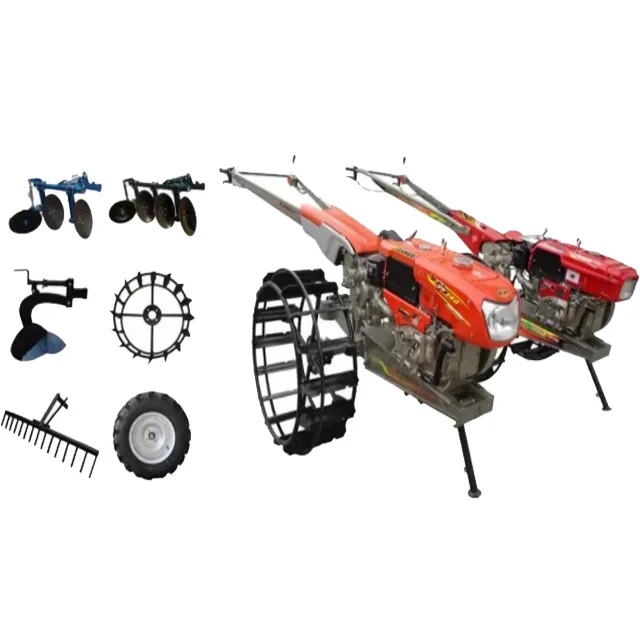 Factory Price Long Handle Big Chasis 14 hp Walking Tractor with Double Plow