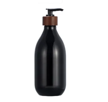 500ml shampoo bottle with wood cap for lotion cosmetic packaging bottle frosted plastic bottle with wood lid